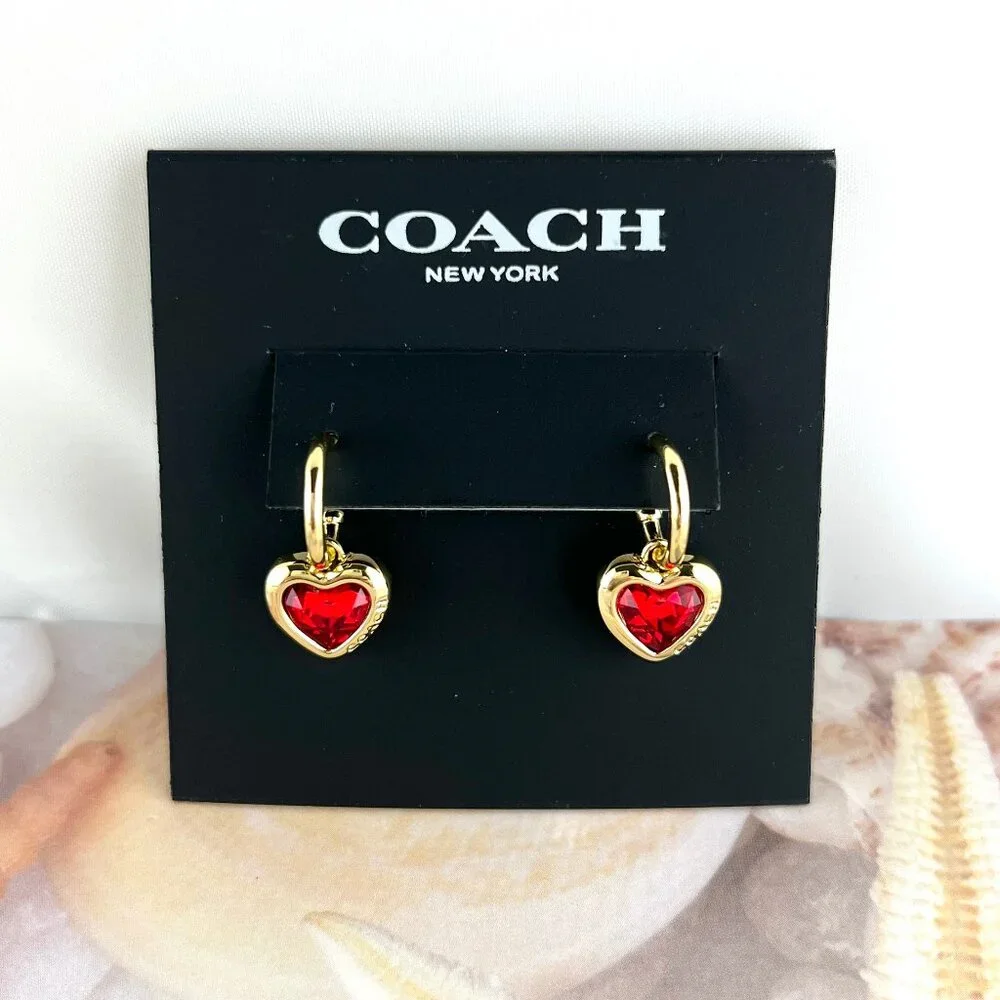 Coach Red Heart Stone gold earrings